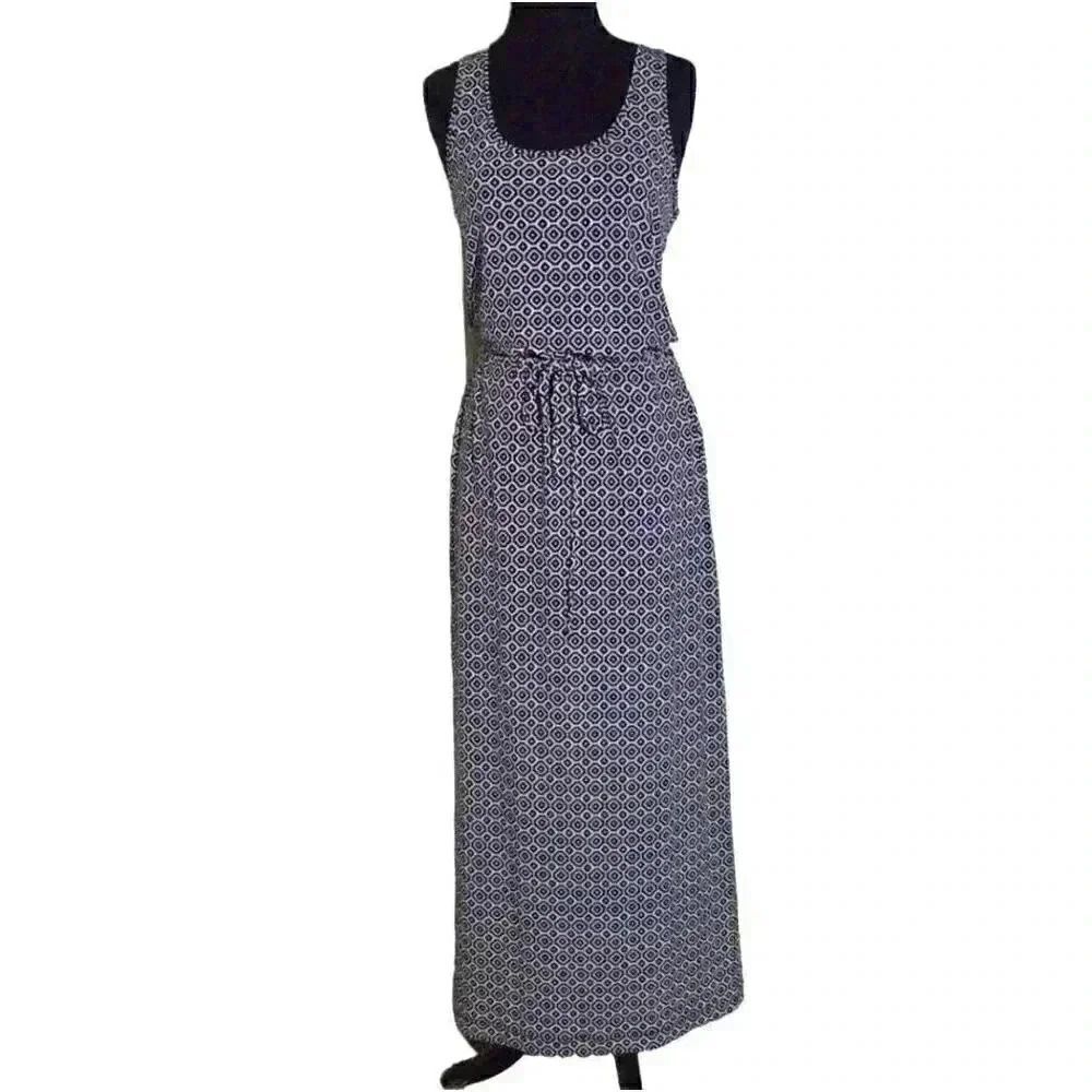 Banana Republic Women's Black & White Poly/Spandex Geometric Print Dress